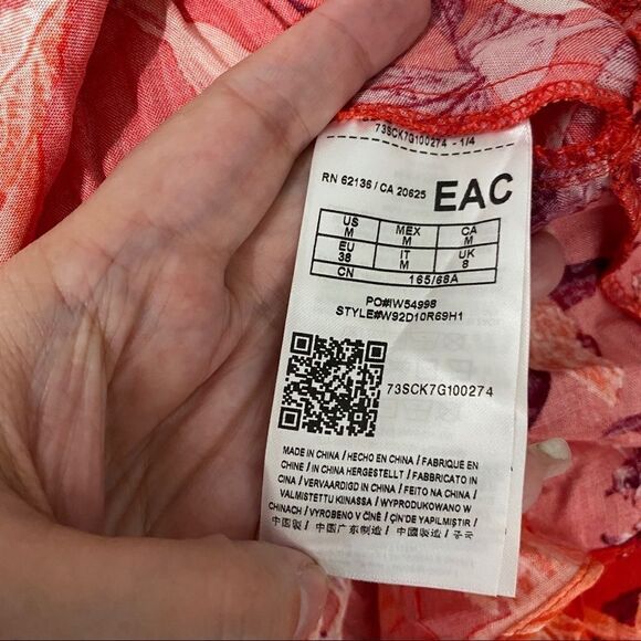 Guess Red Orange Floral Rona Smocked Skirt - Picture 7 of 7